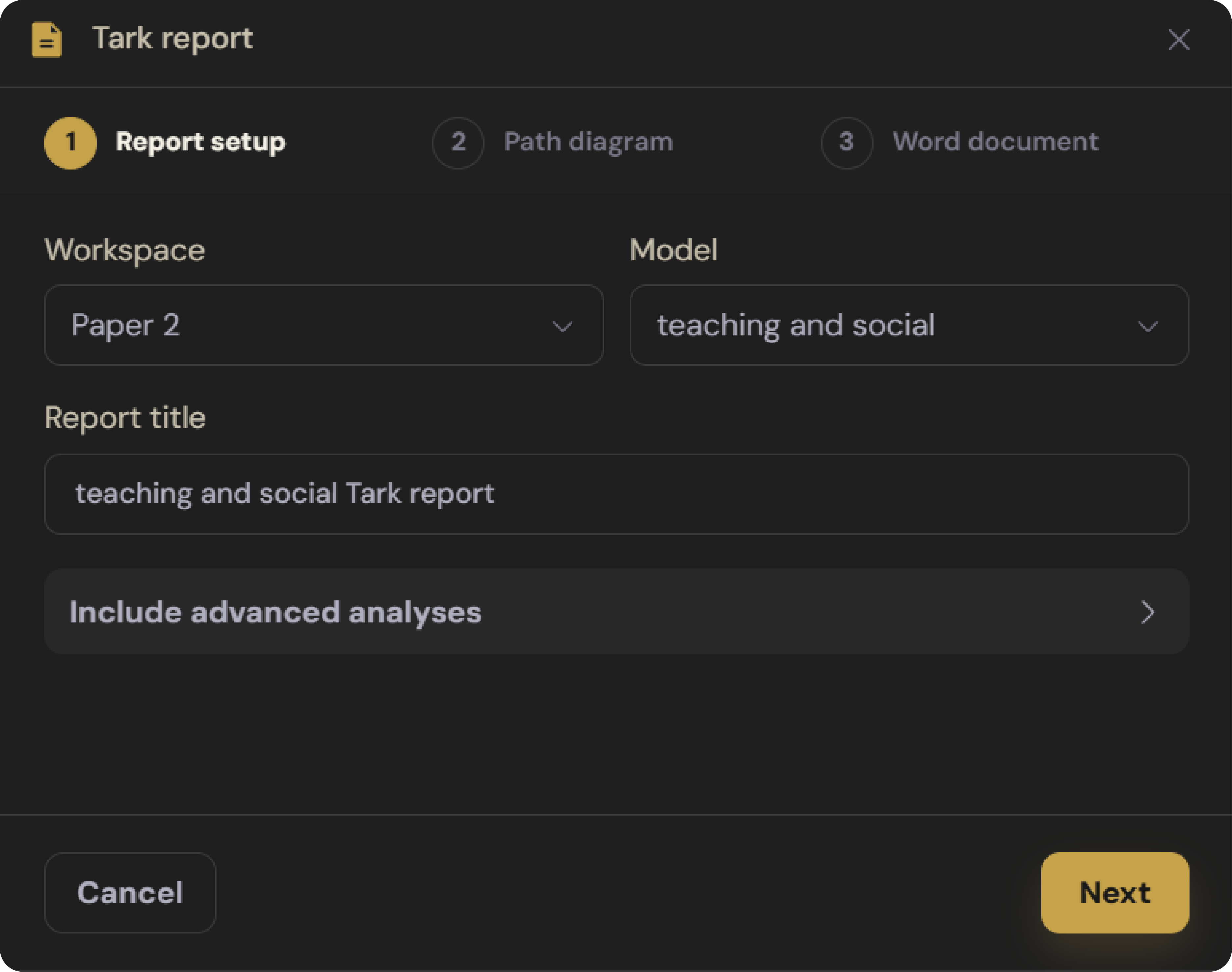 Tark Step 1 Report Setup Dark